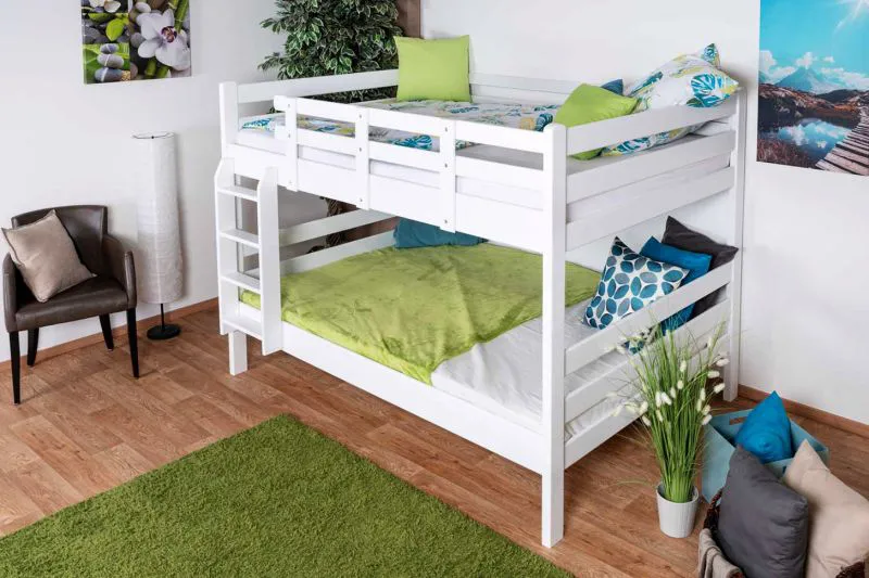 Etagenbett für Jugendliche 140 x 200 cm | Massivholz: Buche | Weiß Lackiert | umbaubar in 2 Einzelbetten | inkl. Rollroste Abbildung