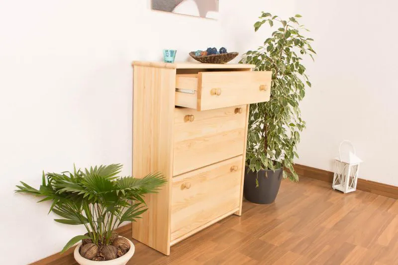 Schuhkommode Schuhschrank Kiefer Holz massiv, Farbe: Natur 98x72x29 cm, Massivholz Schuhschrank Abbildung