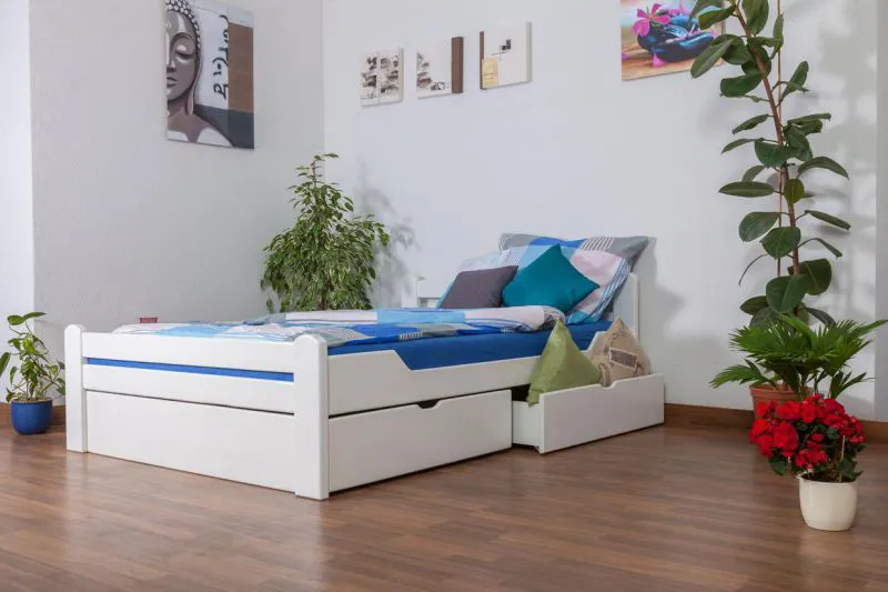 Bett mit Schubladen Buche 140 x 200 cm Weiß Abbildung