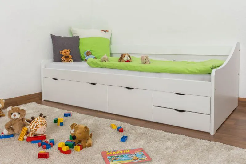Holzbett 90 x 200 cm Kiefer massiv Weiß mit Lattenrost Abbildung