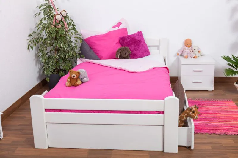 Massivholz Bettgestell Buche 120 x 200 cm Weiß Abbildung