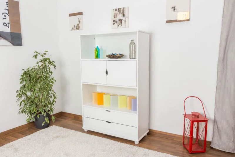 Bücherregal - 100 cm breit, Kiefer Holz-Massiv, Farbe: Weiß Abbildung