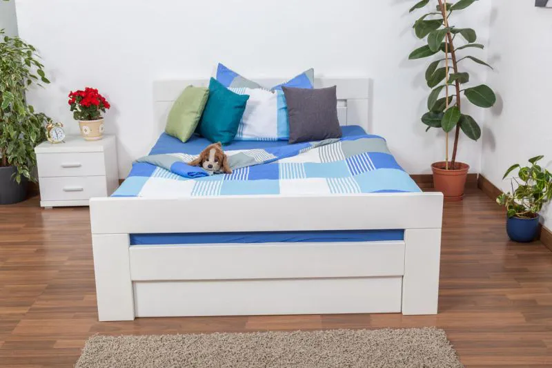 Buche Schubladenbett Bettgestell 140 x 200 cm Weiß Abbildung