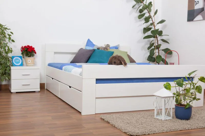 Buche Schubladenbett 160 x 200 cm Weiß Abbildung