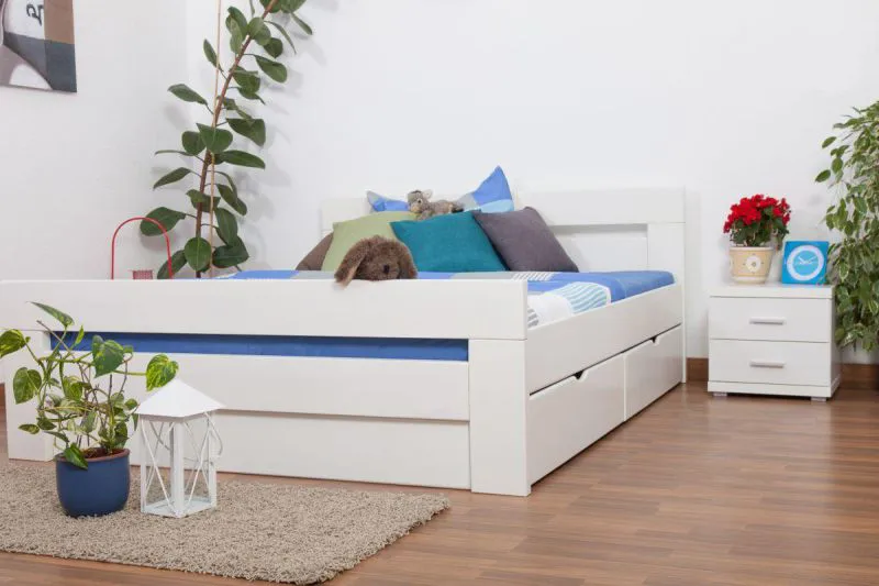Buche Stauraumbett 160 x 200 cm Weiß Abbildung