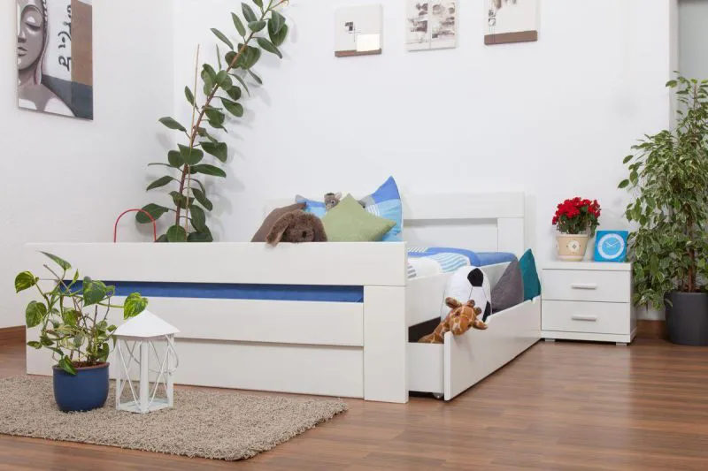 Bettgestell mit Schubladen Buche 160 x 200 cm Weiß Abbildung