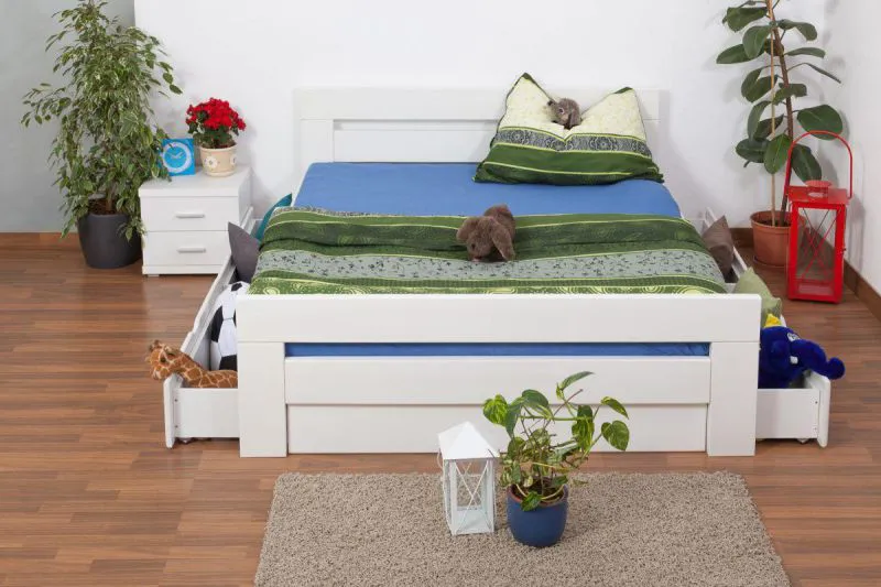 Buche Schubladenbett 160 x 200 cm Weiß Abbildung