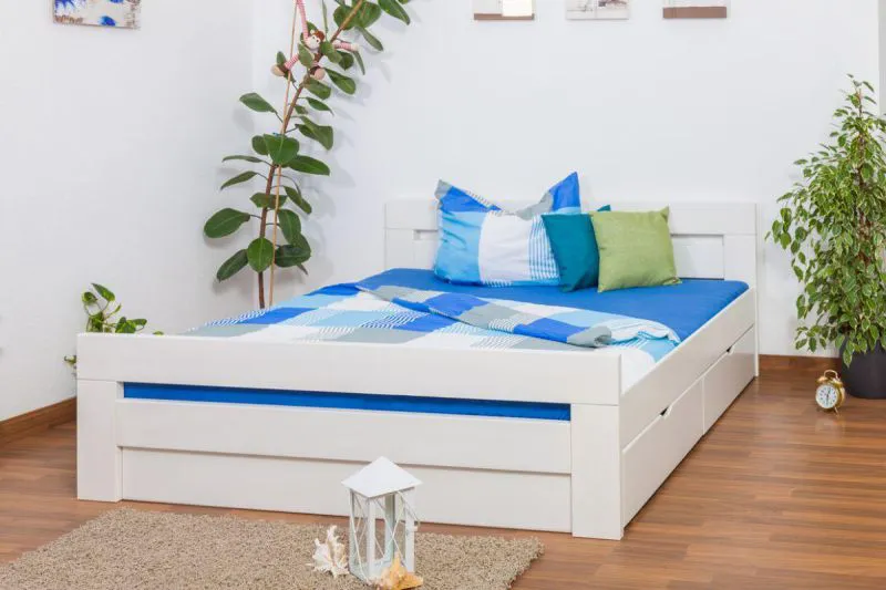 Stauraumbett Bettgestell Buche 180 x 200 cm Weiß Abbildung