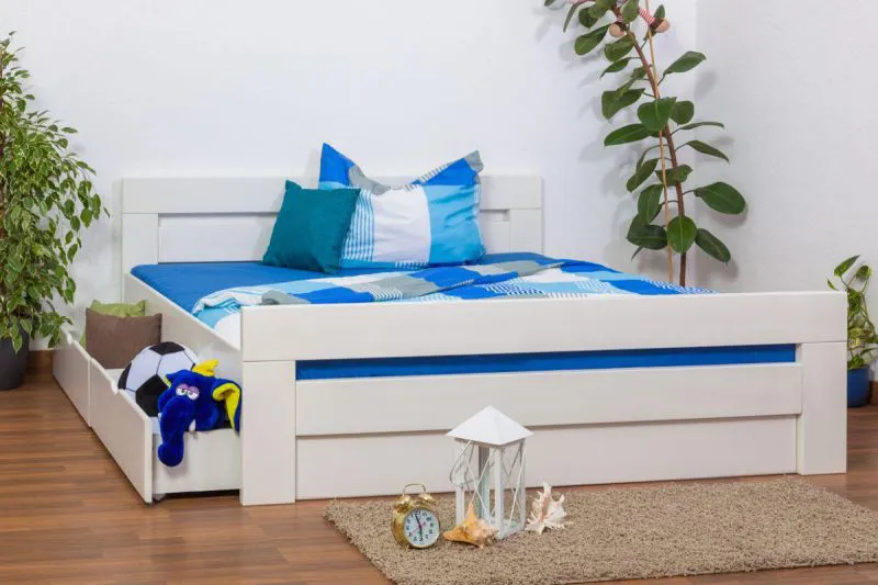 Weißes Buche Bett mit Schubladen 180 x 200 cm Weiß massiv Abbildung