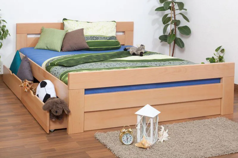 Bett ausziehbar 180 x 200 cm Buche Natur mit 2 Schublade(n) Abbildung