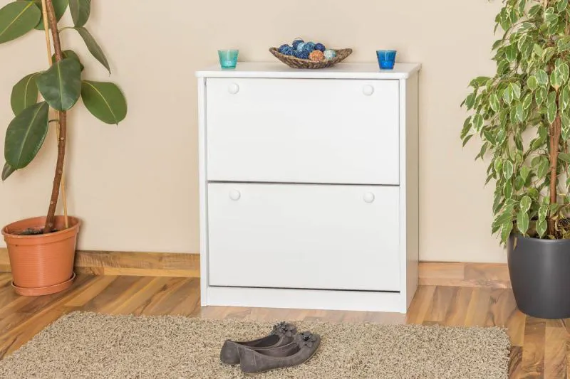 Schuhkommode Schuhschrank Kiefer Holz massiv, Farbe: Weiß 80x72x30 cm, Massivholz Schuhschrank Abbildung