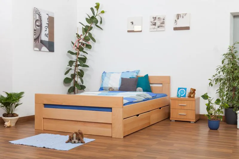 Stauraumbett Buche massiv 140 x 200 cm Natur Abbildung