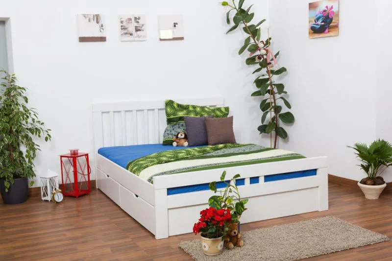 Bett ausziehbar 160 x 200 cm Buche Weiß mit 4 Schublade(n) Abbildung