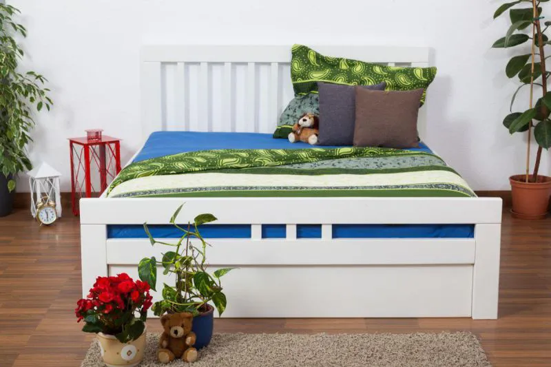 Bettgestell mit Schubladen Buche 160 x 200 cm Weiß Abbildung