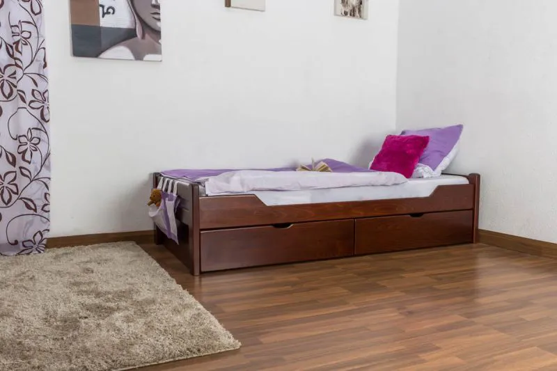Bett mit Schubladen Buche 90 x 200 cm Dunkelbraun Abbildung