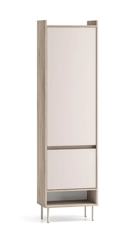 Garderobenschrank | zwei Türen | Maße: 54 x 34 x 198 cm | Soft-Close-Funktion | Eiche Cremona / Kaschmir | ausziehbare Kleiderstange | 3 Fächer | ABS-Kanten