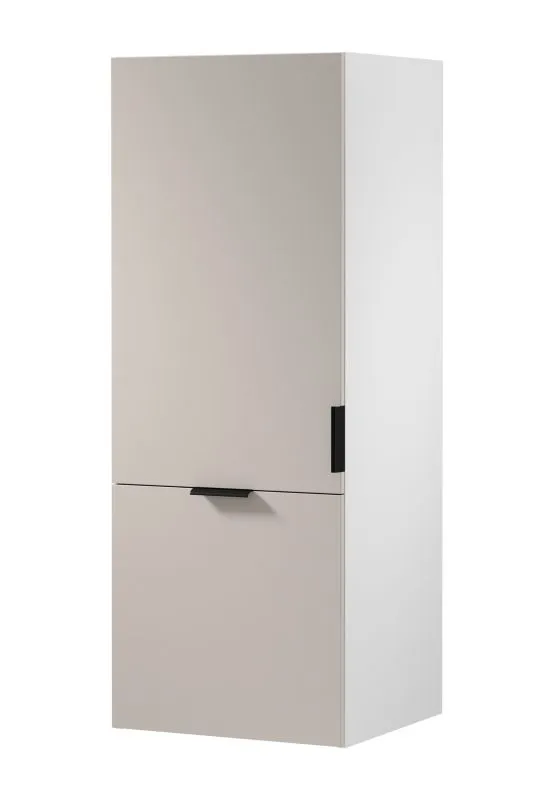 Küchenaufsatzschrank | 1 Drehtür | 1 Falt-Lifttür | funktional und stilvoll | Farbe: Weiß / Beige | 4 Fächer | 60 x 58 x 158 cm | Metallgriffe | Türanschlag: Links