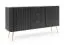 Schwarze Kommode Makreb 12 mit Soft Close System, 87 x 168 x 39 cm, gefräßte Fronten, 3 Schubladen, Beine aus Metall in Gold, 4 Fächer, 2 Türen, ABS