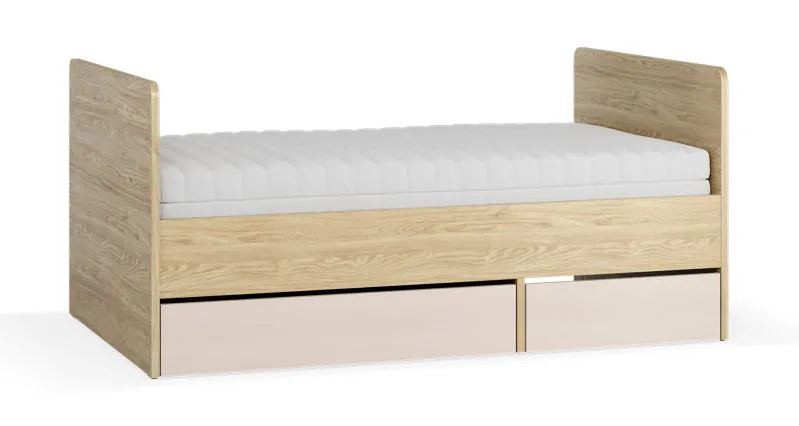 Kinderbett Vergrößerbar | 2 Schubladen | Farbe: Eiche / Beige | Jugendbett | Liegefläche: 90 x 160 - 200 cm | inkl. Lattenrost | für Kinderzimmer