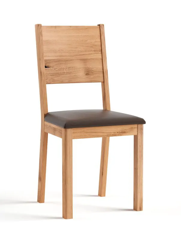 Eichenstuhl Nievre 03, aus Eiche Massivholz, geölte Oberfläche, braune Sitzpolsterung, Maße: 90 x 41 x 41 cm, ästhetisches und minimalistisches Design