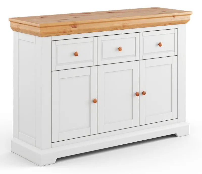 Kommode Bresle 10, Kiefer massiv, Farbe: Weiß / Natur - Abmessungen: 92 x 132 x 41 cm (H x B x T)