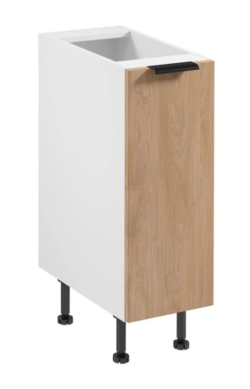 Küchenunterschrank | 1 Drehtür | Farbe: Weiß / Eiche Puccini | 2 Fächer | Soft-Close Funktion | 30 x 52 x 87 cm | schmal | verstellbare Beine | Metallgriff