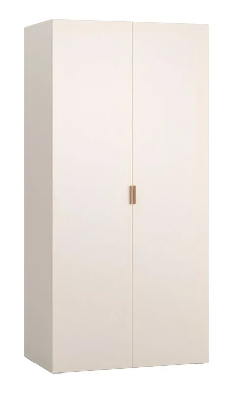 Drehtürenschrank / Kleiderschrank | Farbe: Beige | Griffe: Eiche | 1 Kleiderstange | 7 Fächer | inkl. LED-Beleuchtung mit Sensor | Soft-Close-Funktion