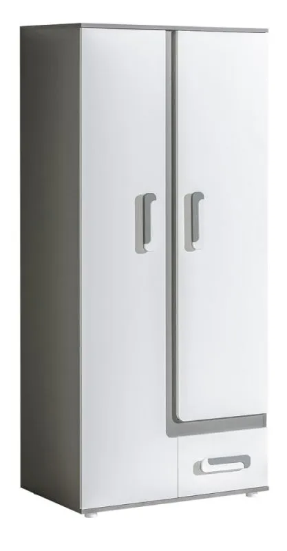 Jugendzimmer - Drehtürenschrank / Kleiderschrank Oskar 01, Farbe: Anthrazit / Weiß - 192 x 85 x 50 cm (H x B x T)