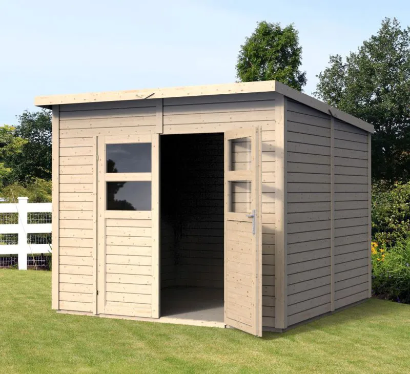 Gerätehaus Freiberg 03 inkl. Fußboden, Naturbelassen - 19 mm Elementgartenhaus, Nutzfläche: 5,83 m², Pultdach