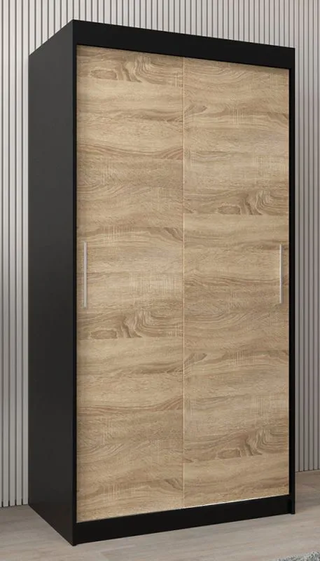 1 Meter breiter Kleiderschrank mit 2 Türen | Farbe: Schwarz Abbildung
