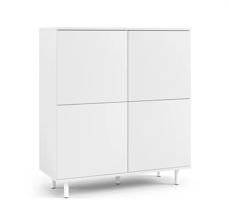 Einfache Kommode mit Push-to-open Funktion Zapopan 95, Farbe: Weiß, Beine: Schwarz, Maße: 112 x 100 x 40 cm, vier Türen, acht Fächer