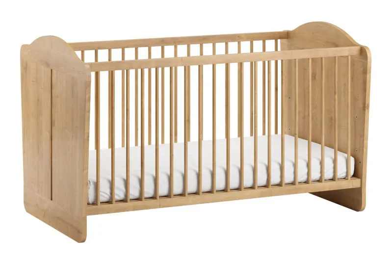 Babyzimmer Gitterbett / Babybett | Farbe: Eiche | Liegefläche: 70 x 140 cm | ABS-Kantenschutz | einfaches Design | Kinderzimmer | inkl. Lattenrost