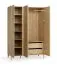 Kleiderschrank / Drehtürenschrank | Farbe: Eiche | 3 Türen | inkl. LED-Beleuchtung | Maße: 140 x 60 x 204 cm | Soft-Close-Funktion | 2 Schubladen
