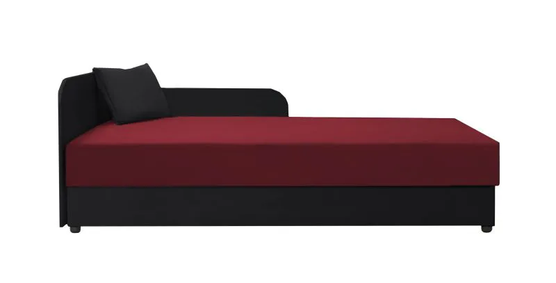 Gästebett / Tagesbett Lobatos 29, inkl. Kissen, Bonellfederkernung, Farbe: Schwarz / Rot, Liegefläche: 90 x 195 cm, aufklappbarer Stauraum, Kopfteil links