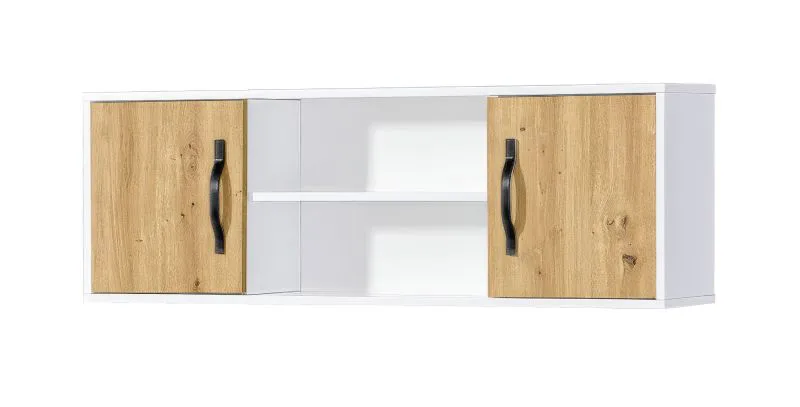 Hängeschrank mit 4 Fächern | Metallgriffe | 120 x 25 x 40 cm | Farbe: Eiche / Weiß / Schwarz | 2 Türen | 1 Holzeinlegeboden | Nalut 06