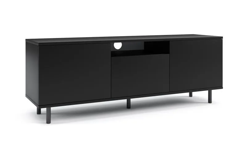 Hängender TV-Unterschrank mit Push-to-open Funktion Zapopan 105, Farbe: Schwarz, Maße: 42 x 150 x 40 cm, vier Fächer, eine Kipptür, aus hochwertigen Materialien