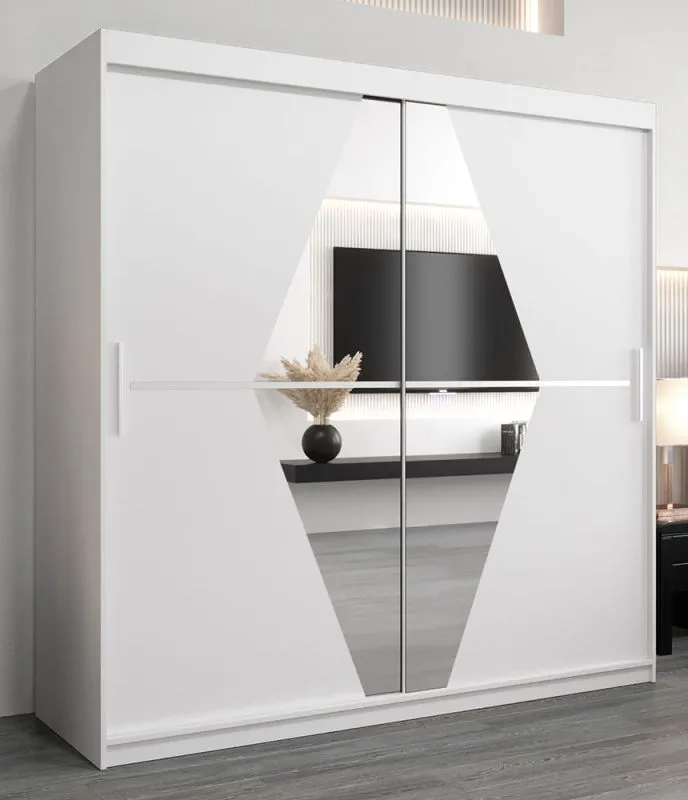 Schiebetürenschrank / Kleiderschrank Alphubel 05 mit Spiegel, Farbe: Weiß Matt - Abmessungen: 200 x 200 x 62 cm ( H x B x T)