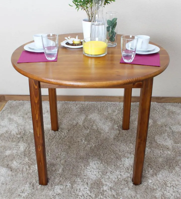 Runder Massivholz Esstisch 90x90 cm Kiefermassiv, Farbe: Eiche Abbildung