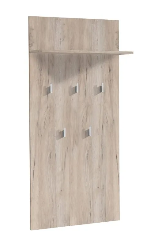 Garderobe mit fünf Haken Molia 04, Farbe: Eiche Grau, eine Ablagefläche, Maße: 137 x 67 x 19,5 cm, ABS-Kanten, einfaches Design