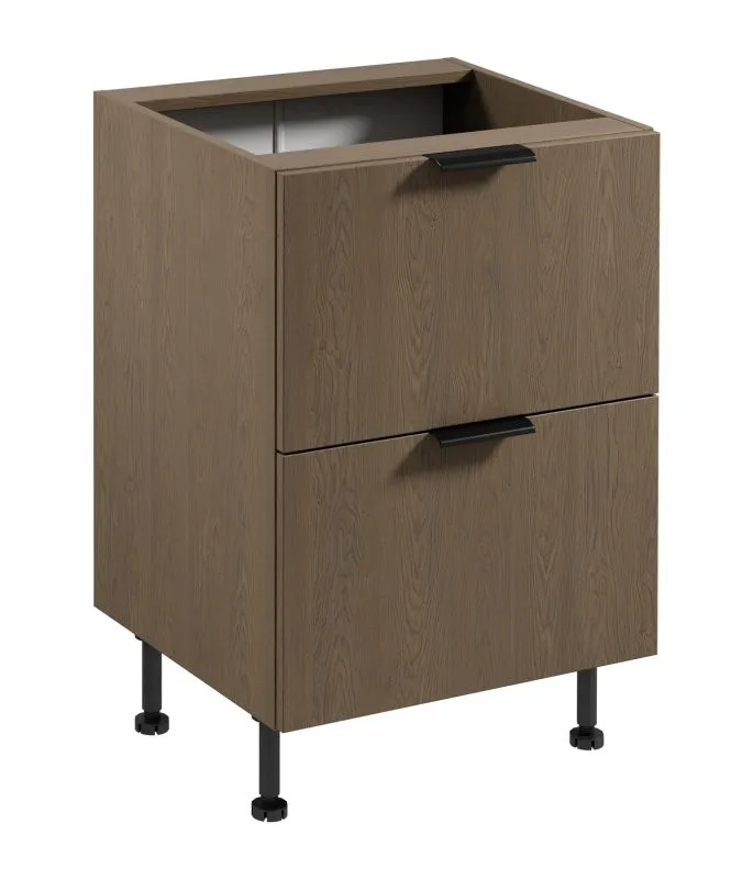 Küchenunterschrank | 2 Schubladen | Farbe: Eiche Baltic Storm | verstellbare Beine | Metallgriff | Soft-Close Funktion | 60 x 52 x 87 cm | hochwertig Verarbeitet